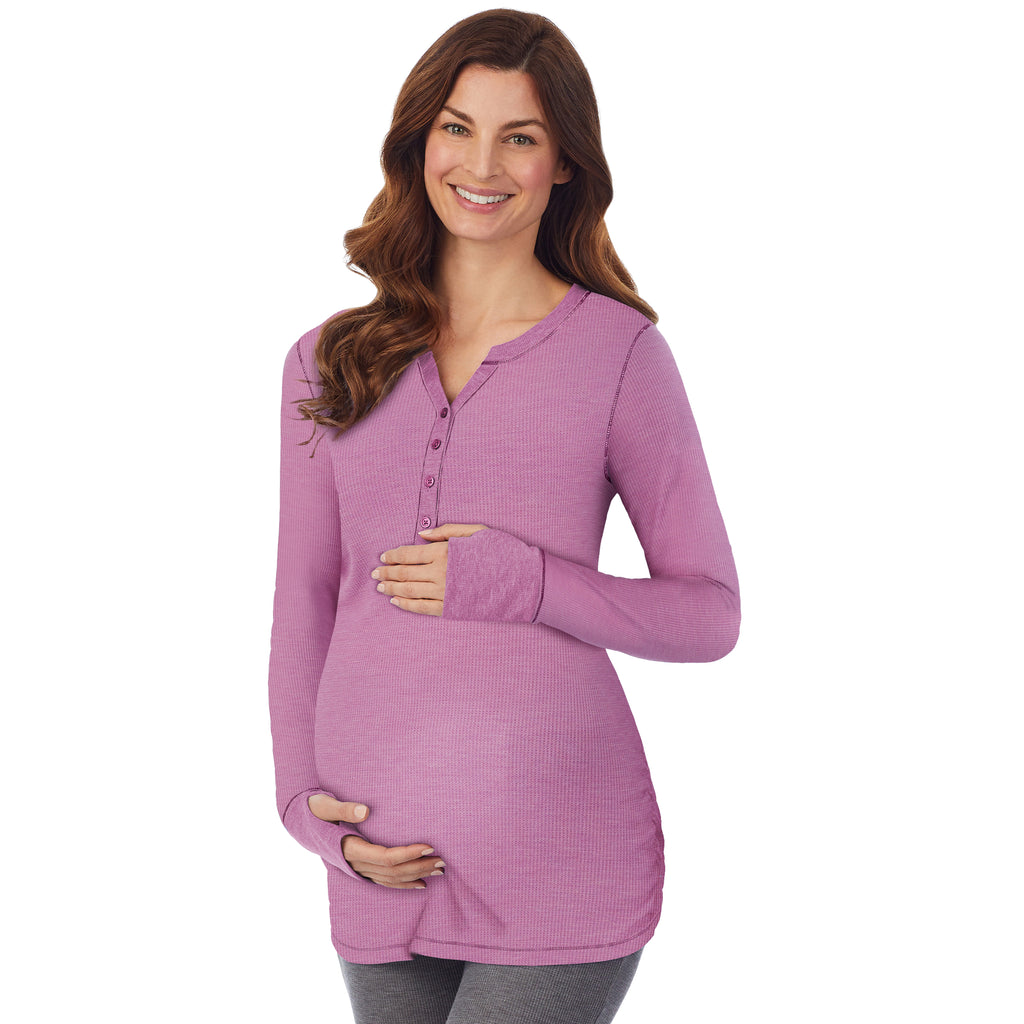 Stretch Thermal Long Sleeve Split V-Neck Henley - Lilac – Close to the Heart