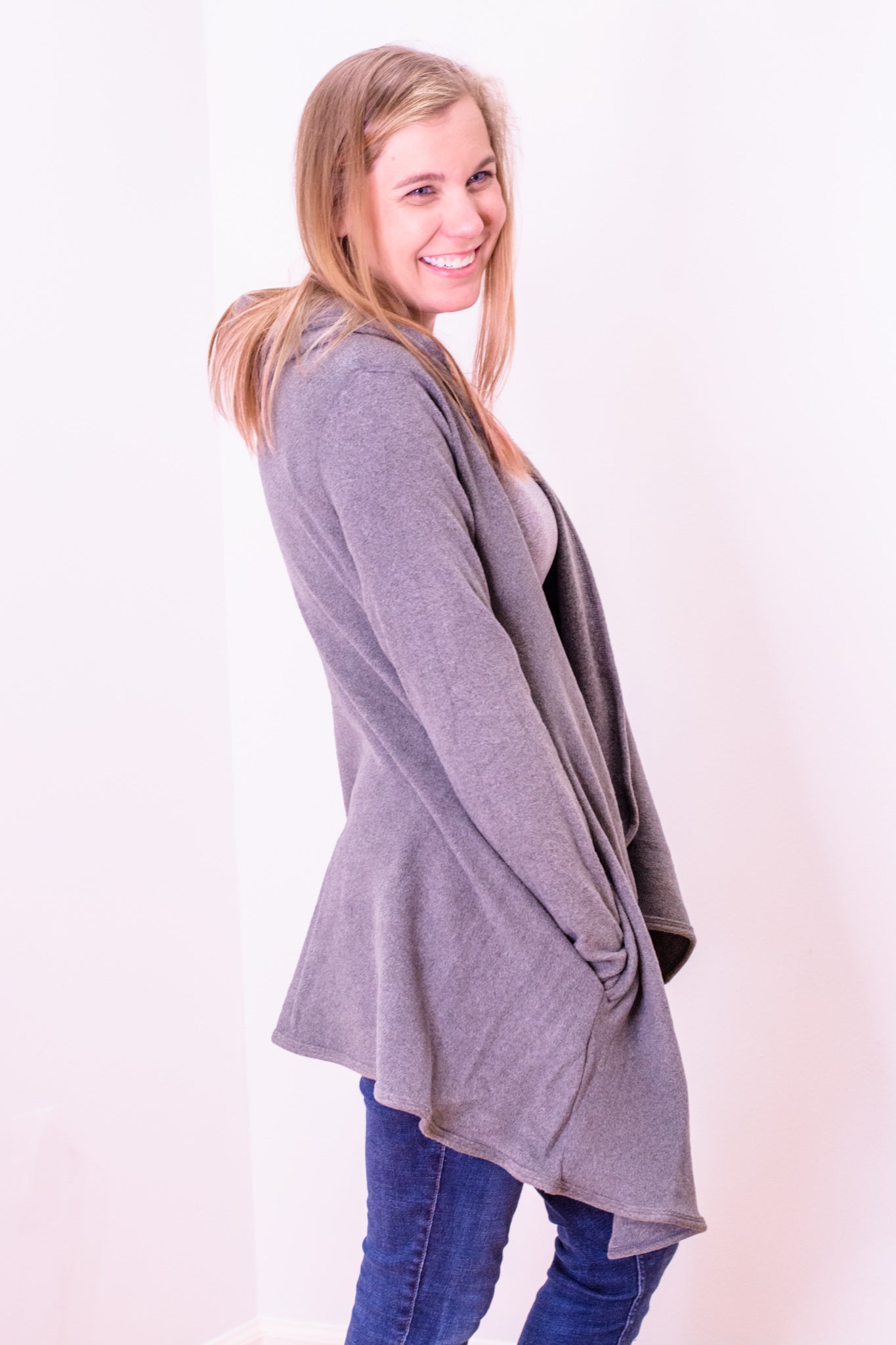 Fleecewear With Stretch Long Sleeve Hooded Wrap - Charcoal – Close