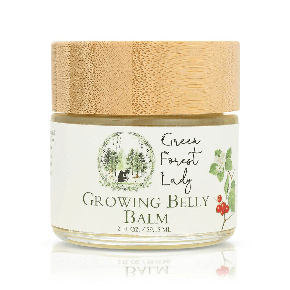 Picture of the Growing Belly Balm product and packaging.