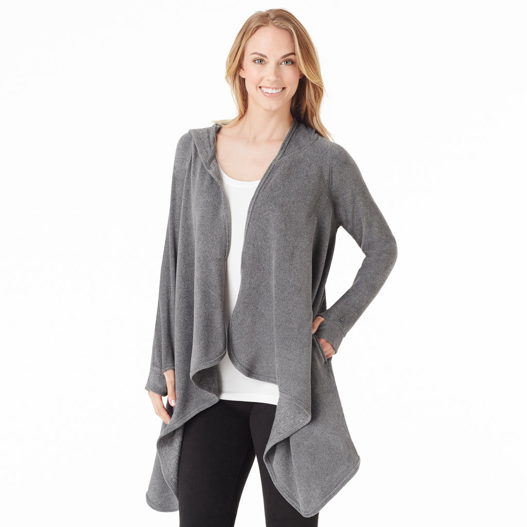 Fleecewear With Stretch Long Sleeve Hooded Wrap - Charcoal – Close
