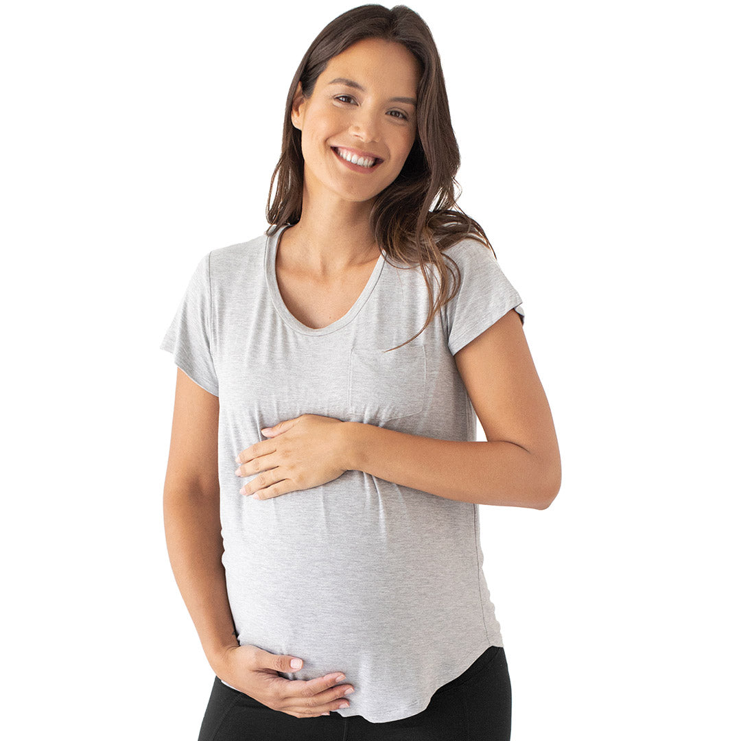 Ecavus 3PCS Women's Maternity Nursing Tops Short & Long Sleeve Side Ruched  Breastfeeding Shirt, Black/Dark Grey/Heather Purple, Large